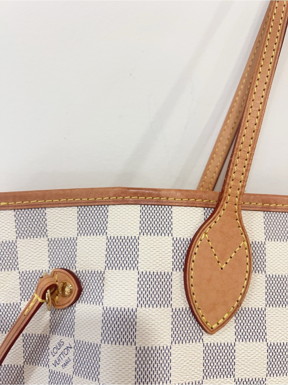 Louis Vuitton Damier Azur Check Tote with Tan Leather Trim - Picture 8 of 11